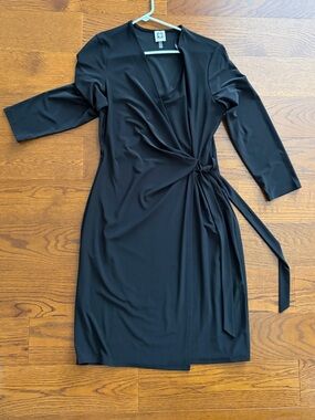 Anne Klein Black Wrap Dress with Tie Waist